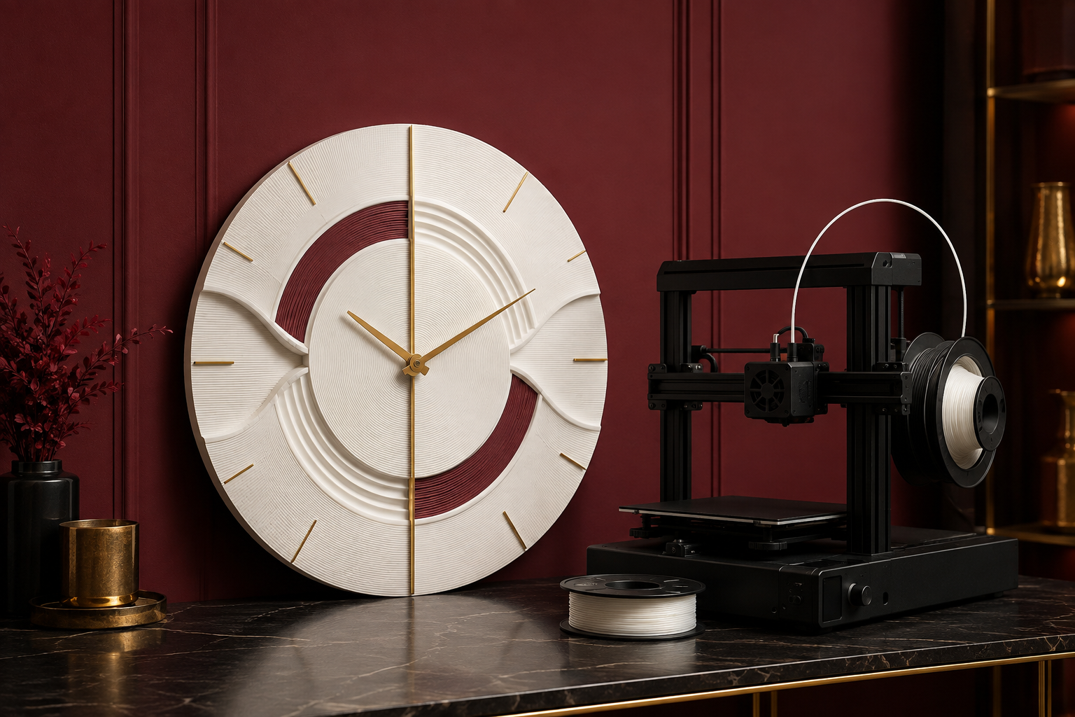 Luxury custom wall clock created with professional 3D printing